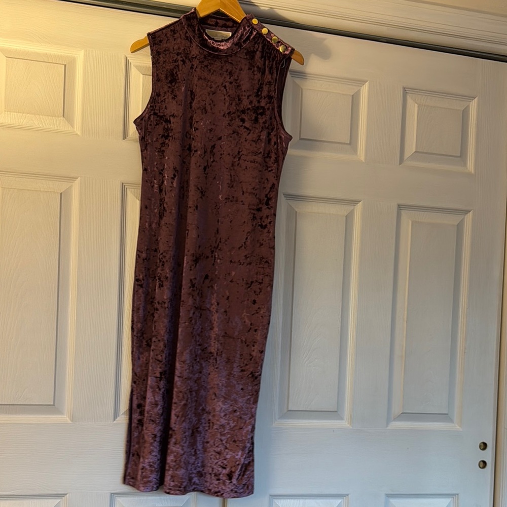 Michael Kors Velvet Midi Dress in Rich Purple